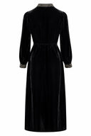 Back product view of the black midi dress and waist tie