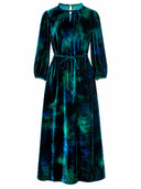 Front product view of the blue midi dress with balloon sleeves