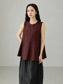 Burgundy red Xiangyunsha mulberry silk sleeveless blouse featuring minimalist cut and quiet luxury style
