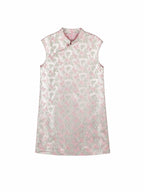 Flat lay of a sleeveless butterfly print new Chinese dress with a stand collar