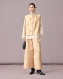 Full-length look featuring the ivory butterfly-embroidered wool-silk vest