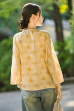 Champagne Gold Floral Jacquard Mulberry Silk Blouse
