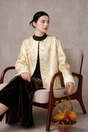 Champagne Floral Jacquard Mulberry Silk Jacket