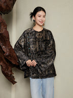 Women's Chinese style long sleeve jacquard blouse