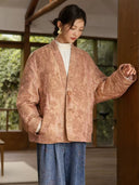 Chuhe Dusty Rose Floral Jacquard Padded Jacket