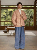 Chuhe Dusty Rose Floral Jacquard Padded Jacket
