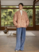 Chuhe Dusty Rose Floral Jacquard Padded Jacket