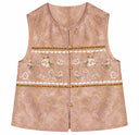 Front product view of the rose vest with a round neckline, buttons and decorative chest band.