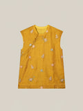 Women's golden mulberry silk vest with floral embroidery and modern Chinese inspired sleeveless design
