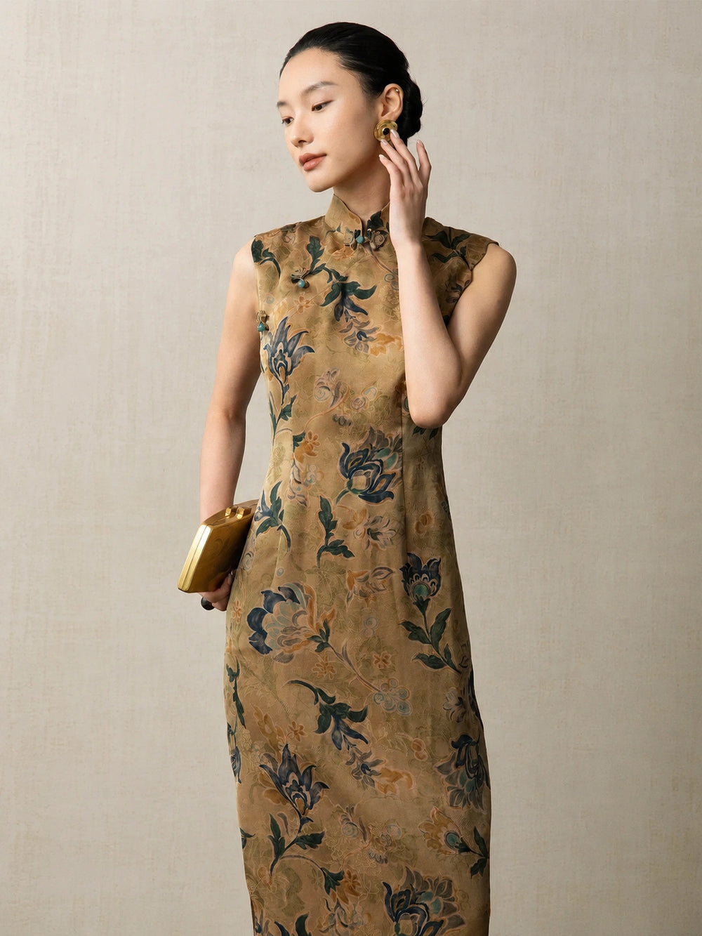 Floral Silk Qipao Dress | 100% Mulberry Silk