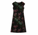 Back view of the black hydrangea mulberry silk midi dress with a concealed zipper.