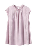Gambiered Silk blush-lilac sleeveless jacquard top with a beaded round neckline and tonal floral motifs.