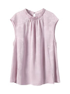 Gambiered Silk blush-lilac sleeveless jacquard top with a beaded round neckline and tonal floral motifs.