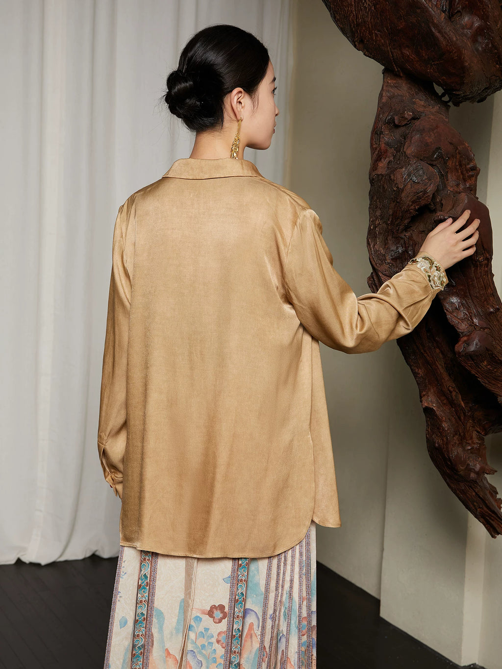 Back view of the Embroidered Viscose Shirt showing the relaxed fit and smooth drape.