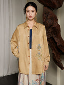 Front view of the Embroidered Viscose Shirt with traditional Chinese-inspired embroidery by Gambiered Silk.