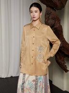 Front view of the Embroidered Viscose Shirt featuring a relaxed silhouette and elegant embroidered motif.