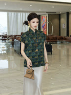 Gambiered Silk Geometric Chinese-Inspired Mulberry Silk Top