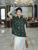 Gambiered Silk Geometric Chinese-Inspired Mulberry Silk Top