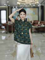 Gambiered Silk Geometric Chinese-Inspired Mulberry Silk Top