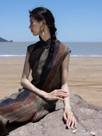 Luxury Mulberry Silk Mandarin collar dress styled for a seaside resort