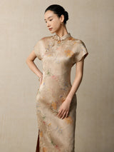 Gambiered Silk women's mulberry silk floral cheongsam dress front view
