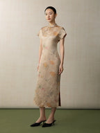 Full-length mulberry silk floral cheongsam dress
