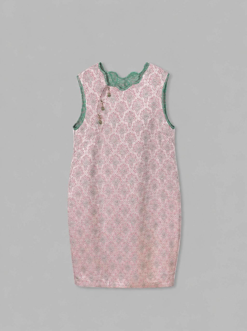 Blush-pink side of the sleeveless reversible Song brocade dress in a relaxed H silhouette.