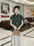 Gambiered Silk Geometric Chinese-Inspired Mulberry Silk Top