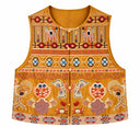 Front view of the Gilded Ochre silk vest with colorful embroidery and button fastenings