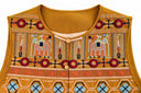 Neckline, front buttons and upper embroidery of the Gilded Ochre vest