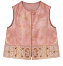 Front product view of the sleeveless peach vest with round neck and embroidered hem