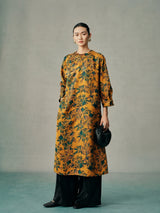 Women's floral mulberry silk dress with relaxed fit and side slit