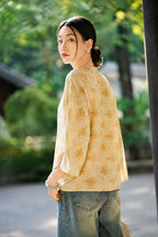 Champagne Gold Floral Jacquard Mulberry Silk Blouse