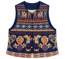 Front product view of the Inkstone Blue silk vest with embroidered motifs