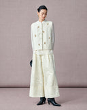 Full-length look featuring the ivory butterfly-embroidered wool-silk vest