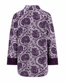 Back product view of the purple floral jacket with contrasting plum cuffs