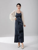 Matching slip maxi dress included with the ink print layered dress.