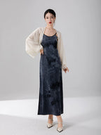Matching slip maxi dress included with the ink print layered dress.