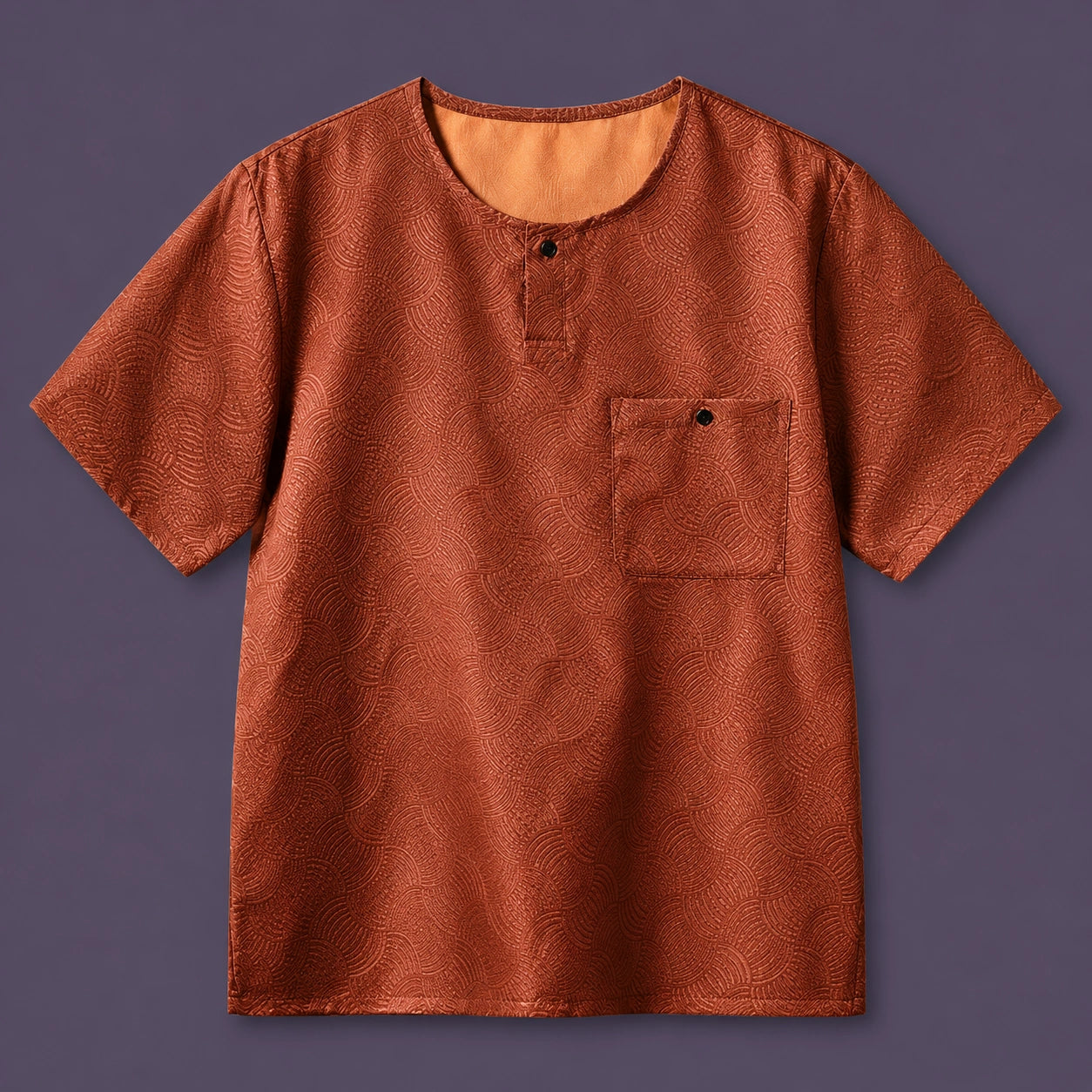 Flat lay of men's brown 100% mulberry silk short sleeve shirt