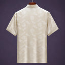 Back view of men's ivory mulberry silk Tang suit set with jacquard pattern