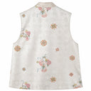 Back view of the sleeveless porcelain white vest showing colourful gourd and floral embroidery.