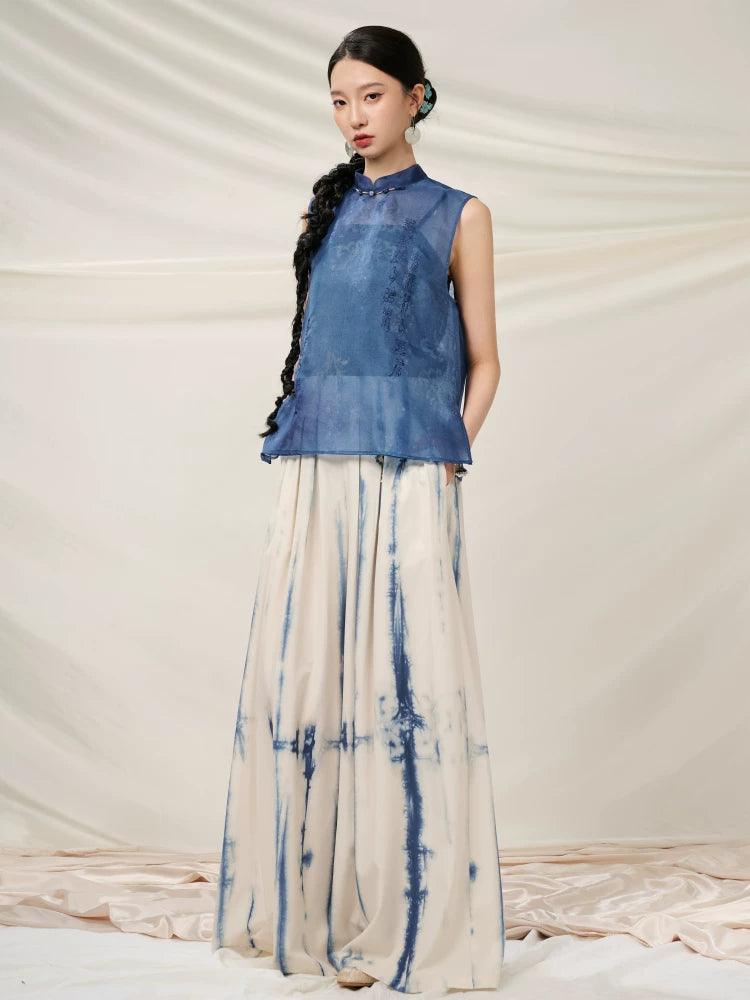 Elegant rear angle of the Mulberry Silk Mandarin Collar Sleeveless Top.