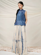 Elegant rear angle of the Mulberry Silk Mandarin Collar Sleeveless Top.