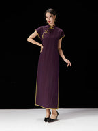Pure silk qipao dress shown from an elegant angled view.
