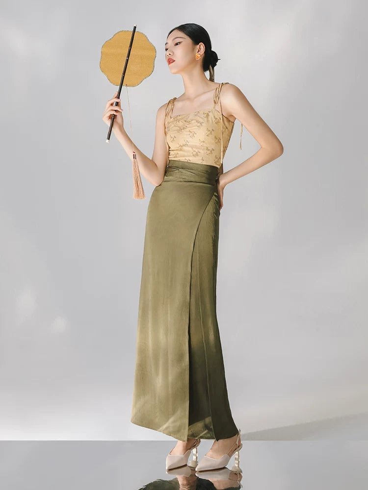 Elegant styling showing the lightweight layering effect of the organza cover-up.