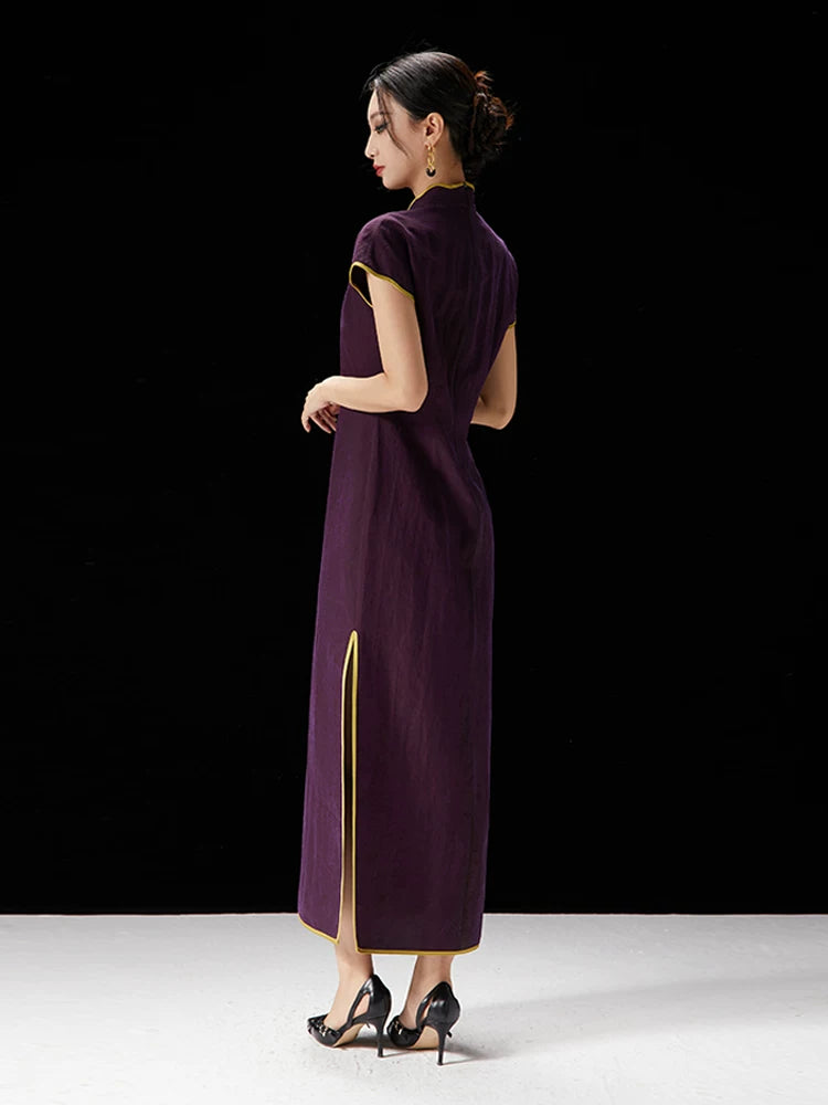 Back view of the women's mulberry silk qipao dress.