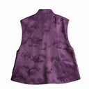 Back flat lay of the purple mulberry silk vest showing its tonal jacquard pattern and softly flared silhouette.