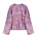 Back product view of the purple reversible jacket with a tonal floral pattern.
