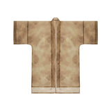 Flat lay view of the tea brown sheer organza long cover-up with an open front and flowing sleeves.