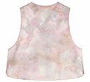 Back product view of the sleeveless vest with an all-over pastel jacquard pattern.